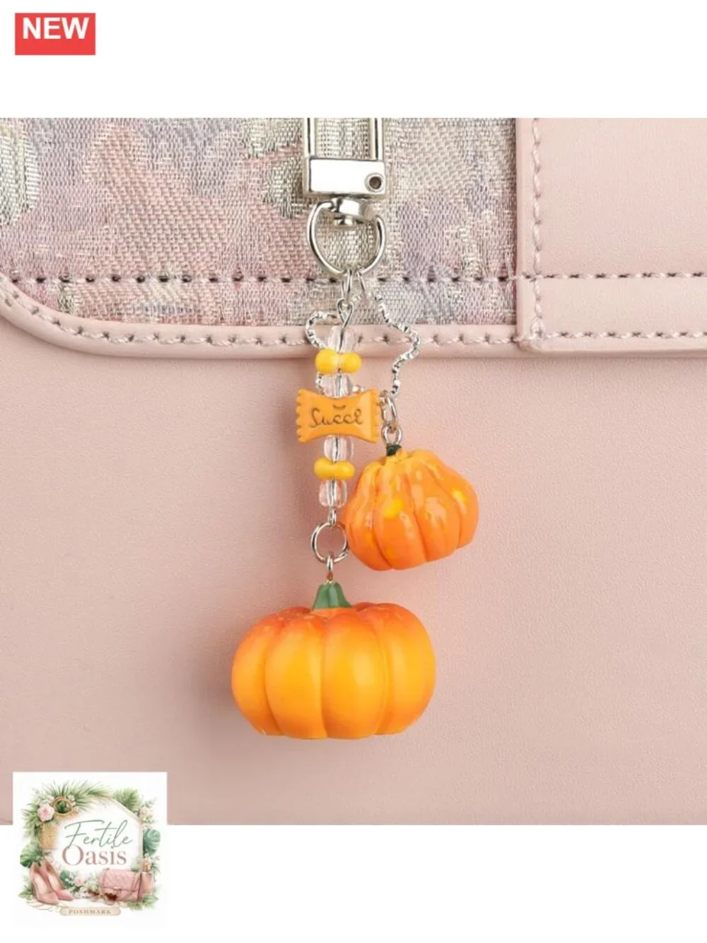 3D Pumpkin Resin Keychain Bag Charm Kawaii Fall Halloween Accessory Set of 2